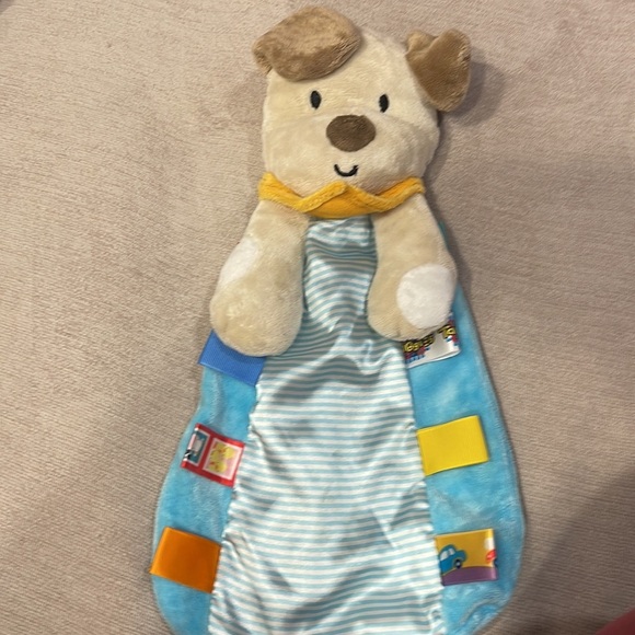 SECURITY Blanket TAGGIES PUPPY DOG Blue Brown Yellow Rattle Lovey Tabs T… - Picture 4 of 7